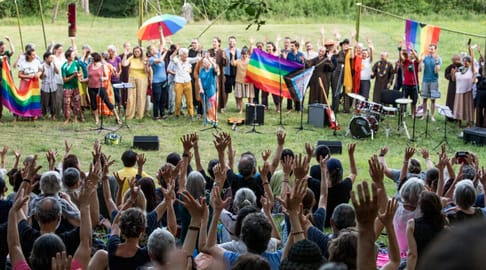 Rainbow celebration at 40 Years of Plum Village retreat Upper Hamlet June 2022 photo courtesy of the monastic Sangha 1200x800