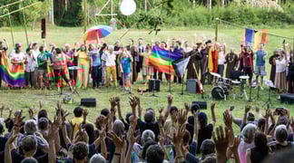 Rainbow celebration at 40 Years of Plum Village retreat Upper Hamlet June 2022 photo courtesy of the monastic Sangha 1200x800