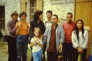 THE CREATION OF PLUM VILLAGE TNH in Plum Village Upper Hamlet with Children PHOTO Copyright Jim Forest