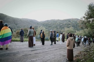 Friends gazing at the hidden mountain during the Wake Up Retreat 2024 at Deer Park