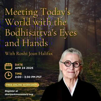 Event flyer with details and photo of Roshi Joan Halifax